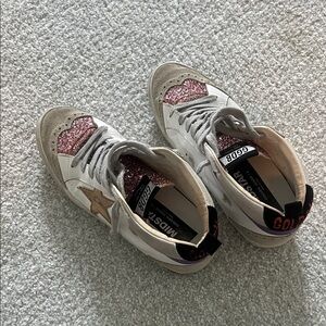 Golden Goose White and Pink Glitter Sneakers
